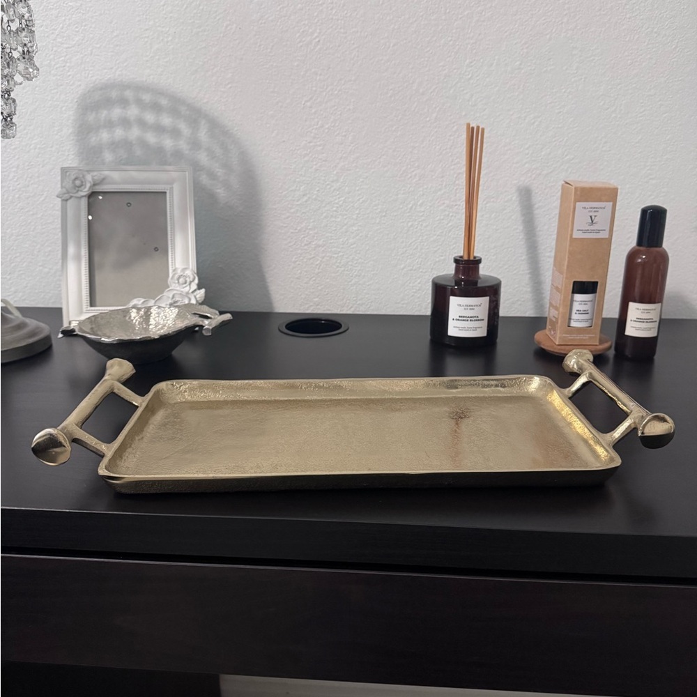Luxury Gold Decorative Tray with Handles – Glam Vanity or Coffee Table Accent